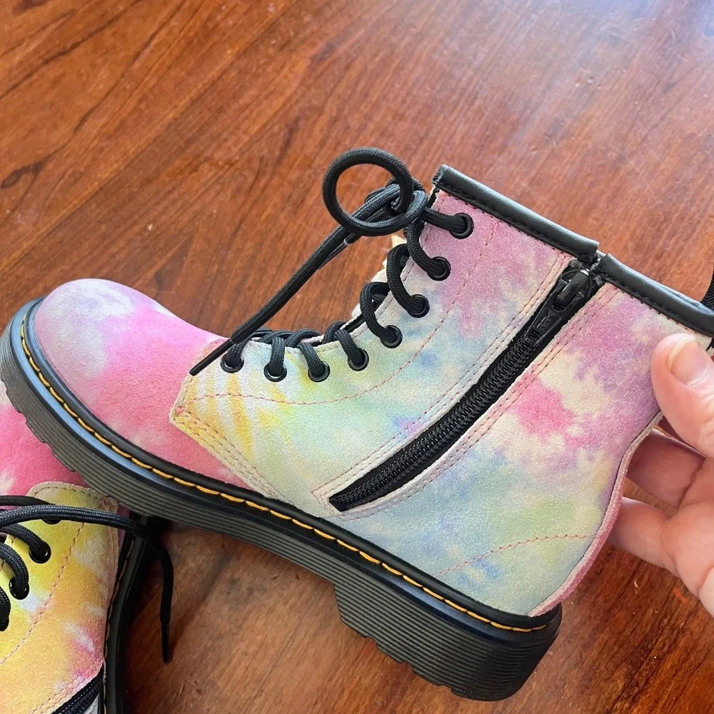 Dr. Martens 1460 J Kids Tie Dye Suede Boots‎ Pink Yellow Blue 1460J US 2 NWT